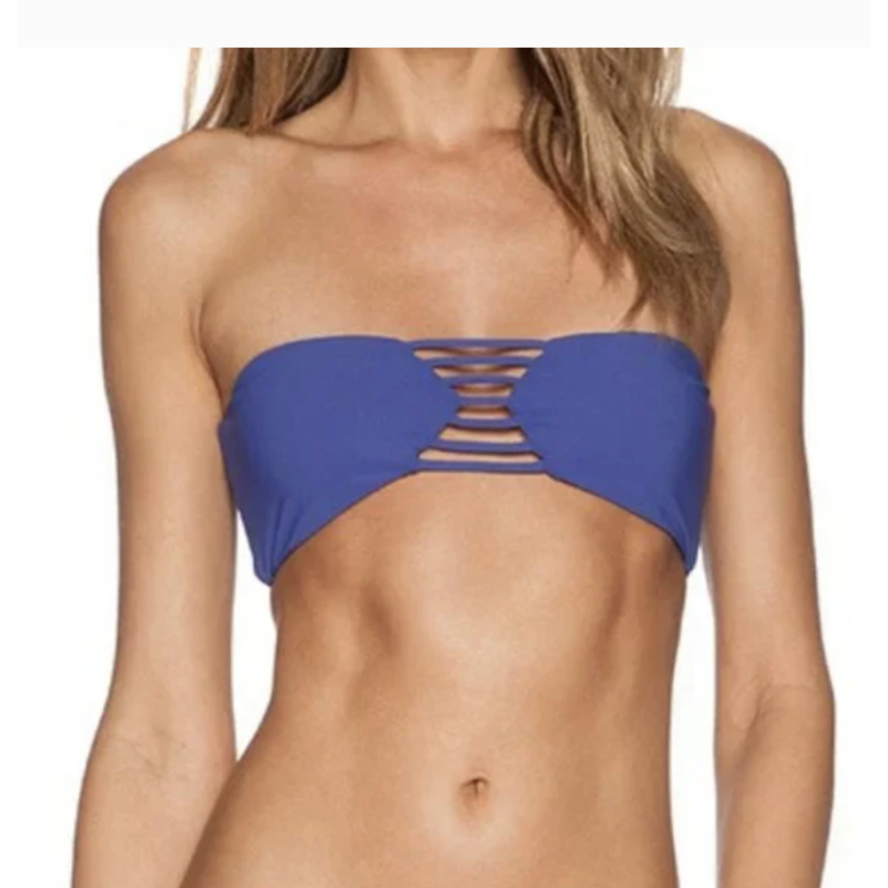 Boys + Arrows Strapless Bandeau Blue Bikini Top S